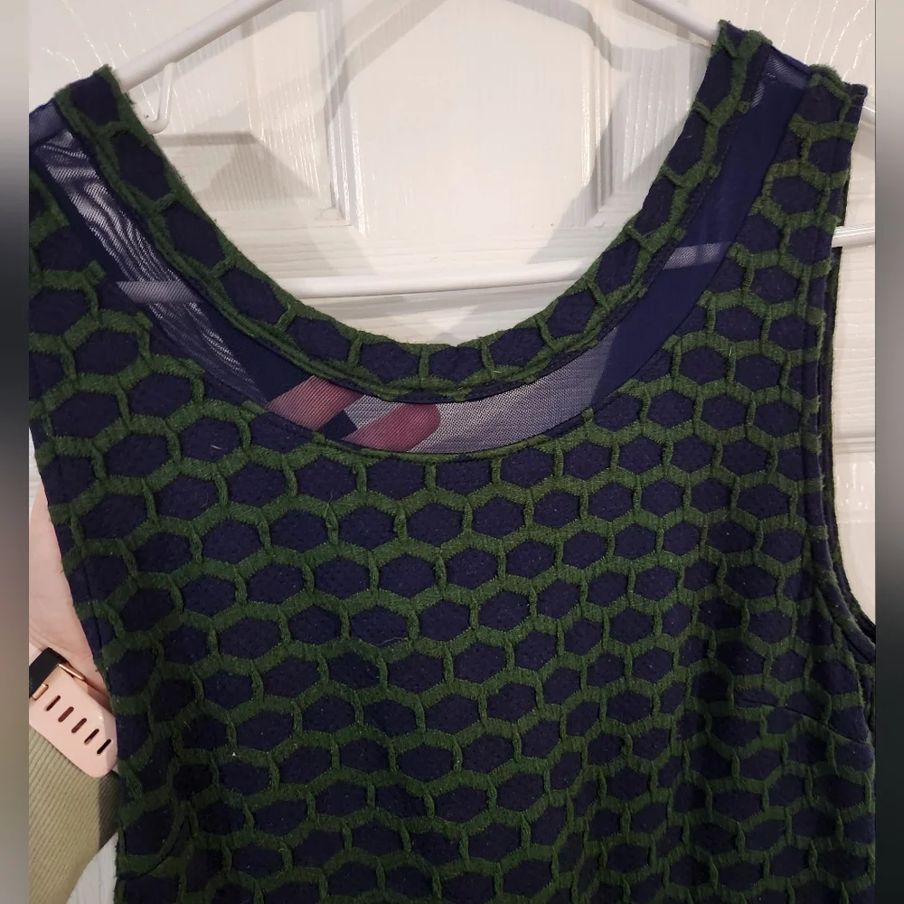 Pixley Blue and Green Casual Dress With Honeycomb Textured Pattern - Picture 3 of 12